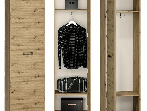 Eintüriger Kleiderschrank NEVIO 01 - 55 cm mit Kleiderstange und zwei Regalfächer