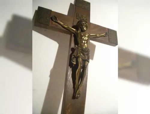 Holzkreuz Gr.- Kreuz- Kruzifix- Messing Jesus alt