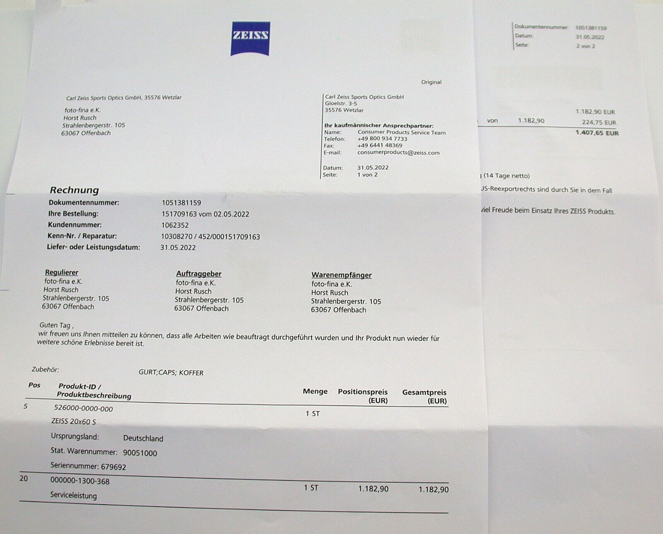 ZEISS 20x60 S stabilized Fernglas