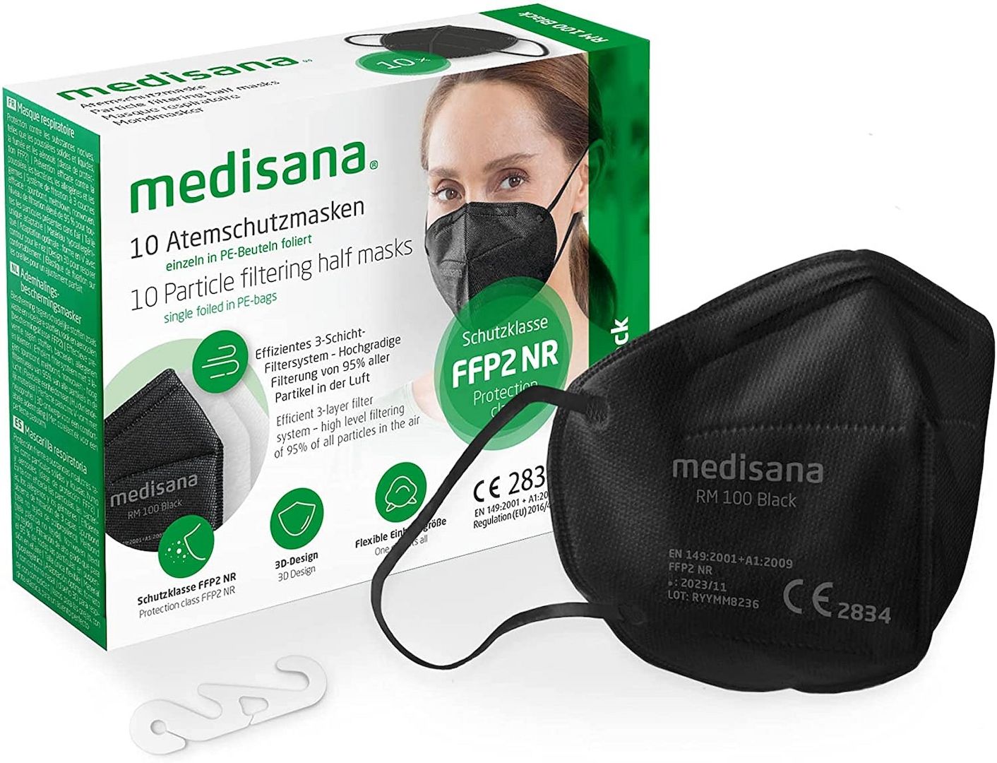 medisana FFP2 Maske 30 Stück in schwarz Atemschutzmasken