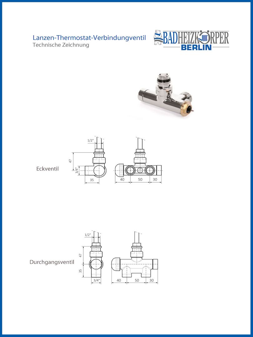 LYON Zweirohr - Lanzen Ventil für Badheizkörper