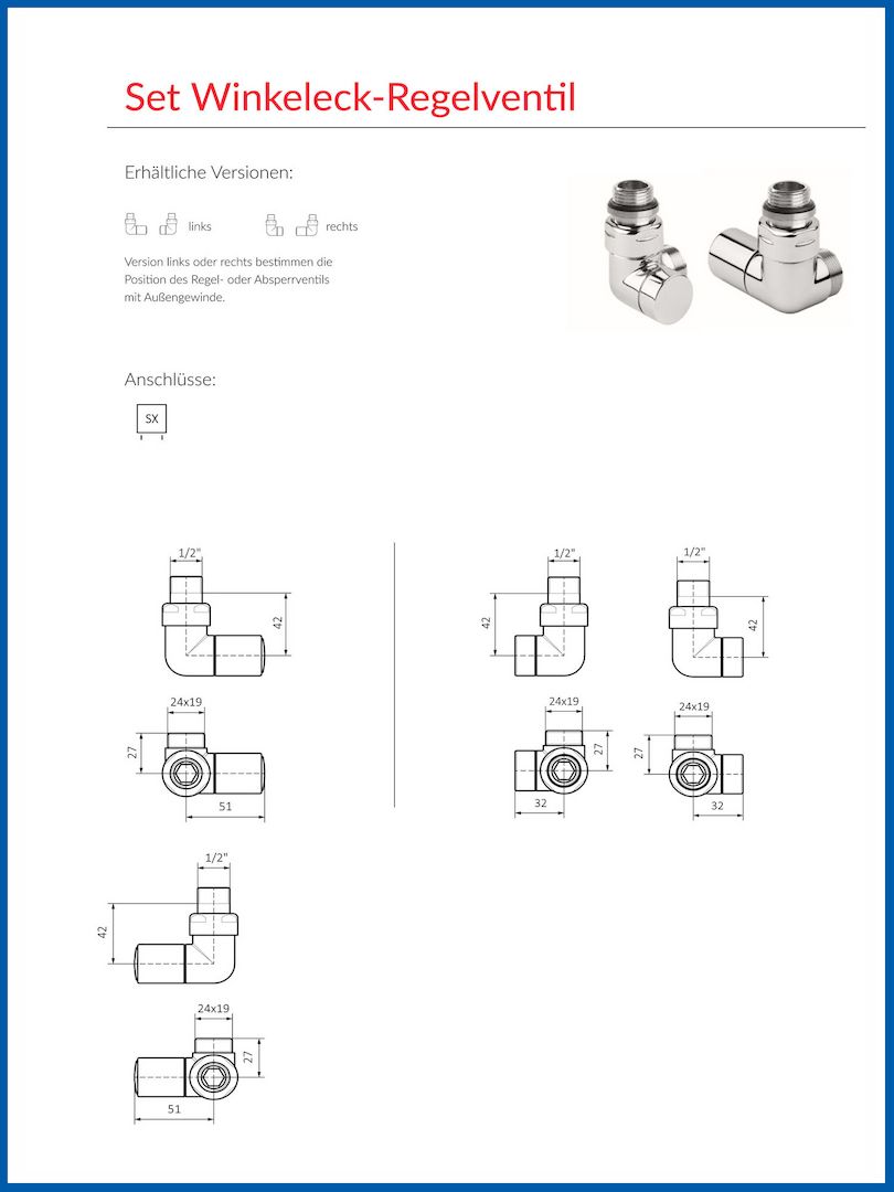 Satz Winkeleck-Regelventil & Winkeleck Ventil - Absperrventil