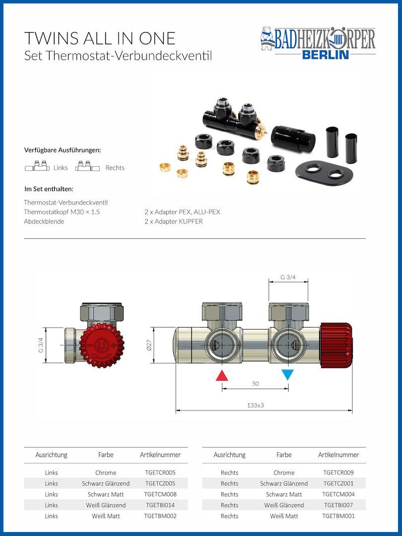 TWINS ALL IN ONE Thermostat Verbundeckventil Set Multiblock Venti