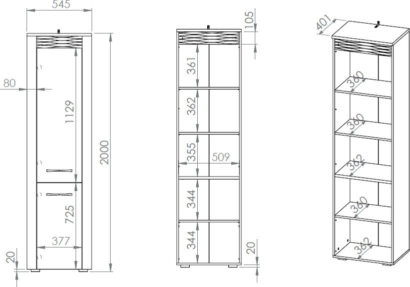 Zweitüriger Kleiderschrank mit Fächer CLERMONT 02 laminierte Platte Breite 55cm