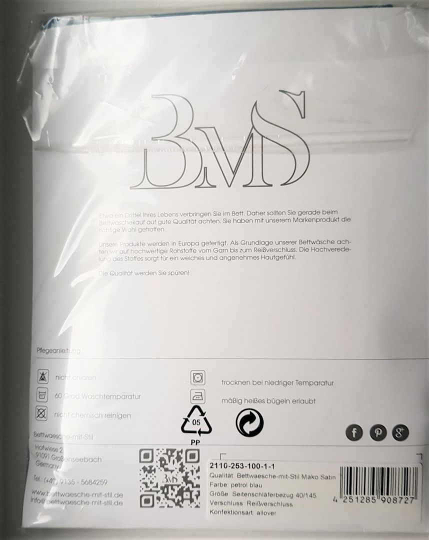 NEU ⭐ Seitenschläferkissen Bezug Kissenbezug - Petrol - Mako-Satin BW ❤️ 40x145 cm von BMS