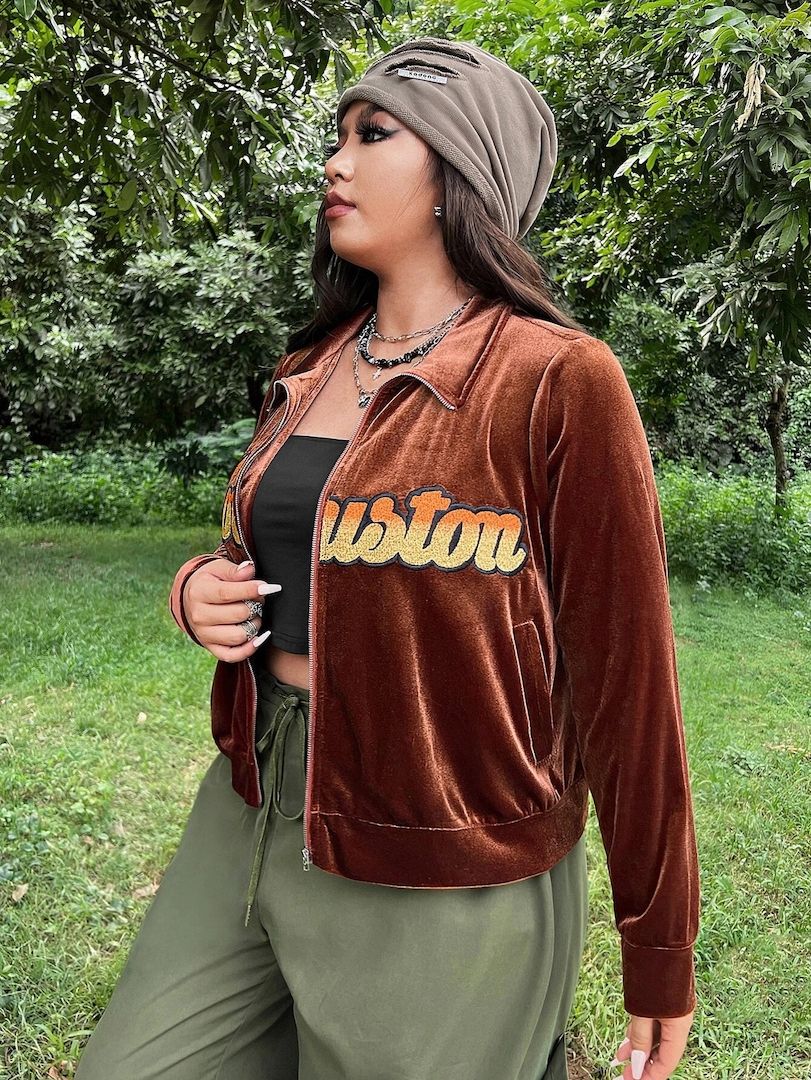 Samt Jacke mit Buchstaben Grafik Gr 4XL