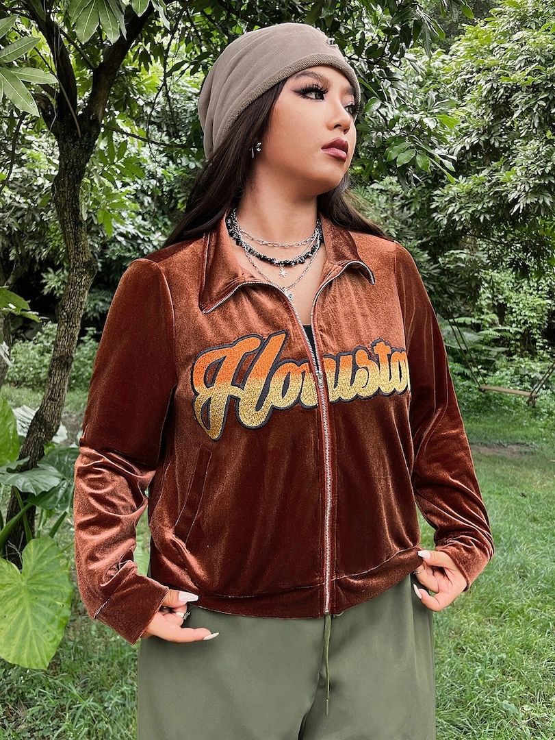 Samt Jacke mit Buchstaben Grafik Gr 4XL