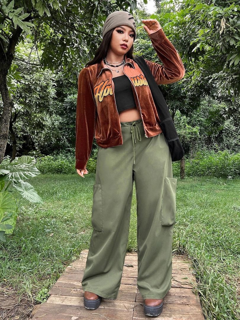 Samt Jacke mit Buchstaben Grafik Gr 4XL