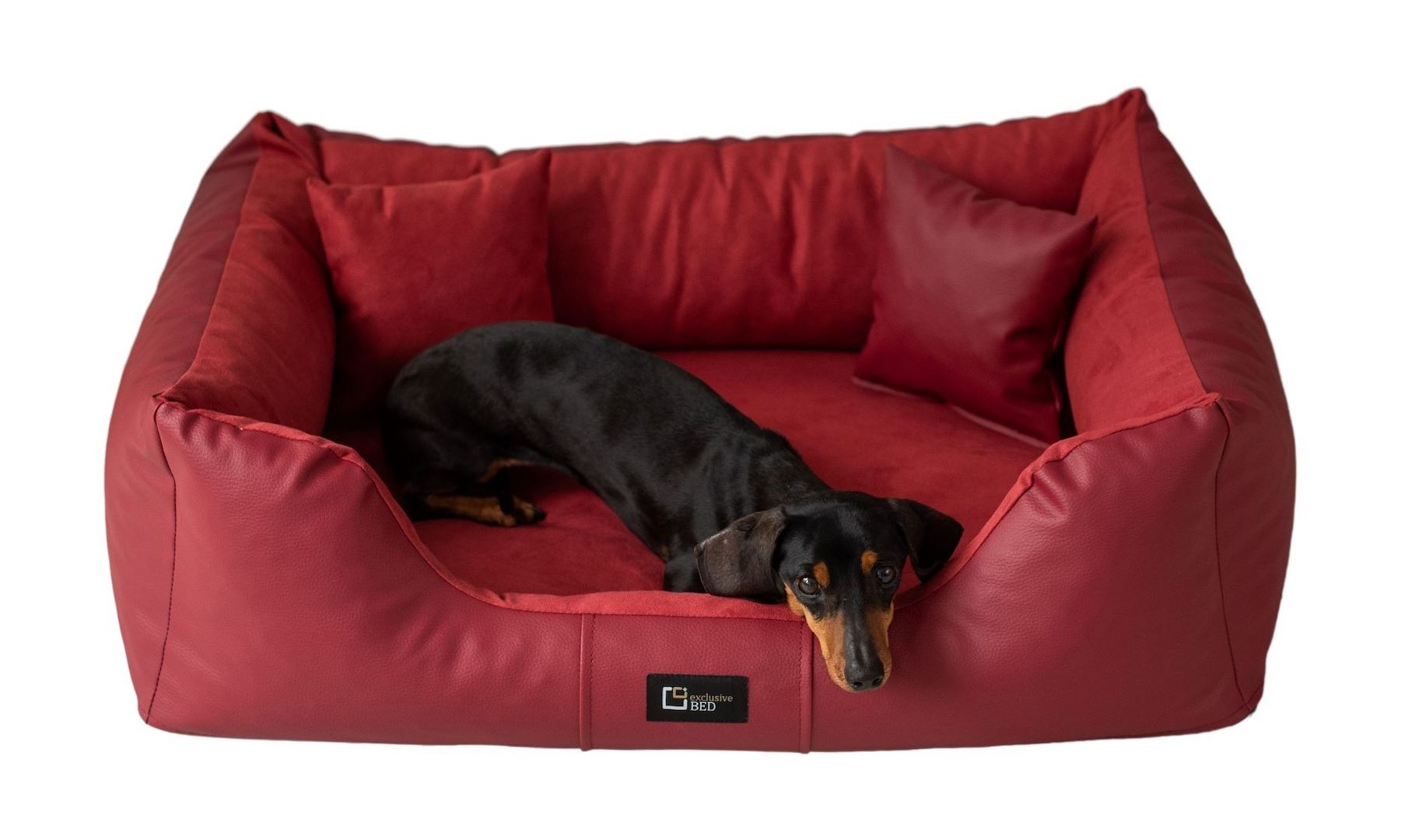 Eden orthopädisches Hundebett in Größe160x110 cm weinrot aus Öko-Leder + Alcantara