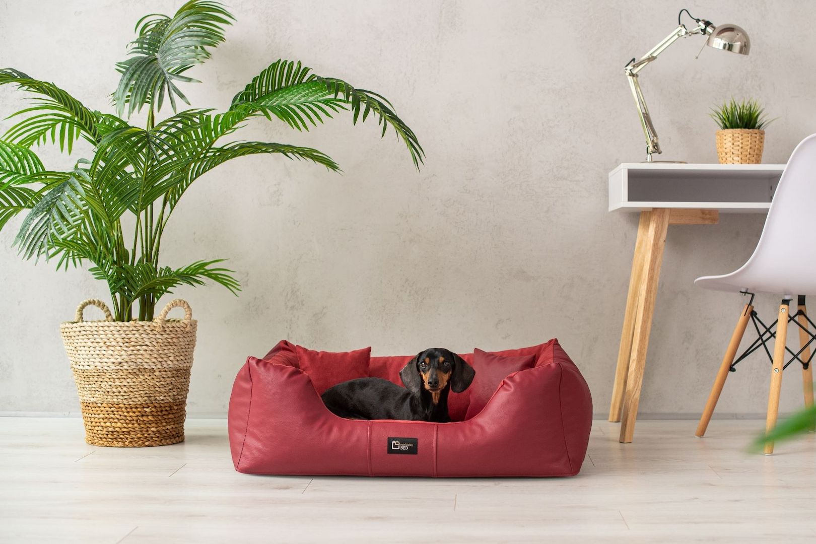 Eden orthopädisches Hundebett in Größe160x110 cm weinrot aus Öko-Leder + Alcantara