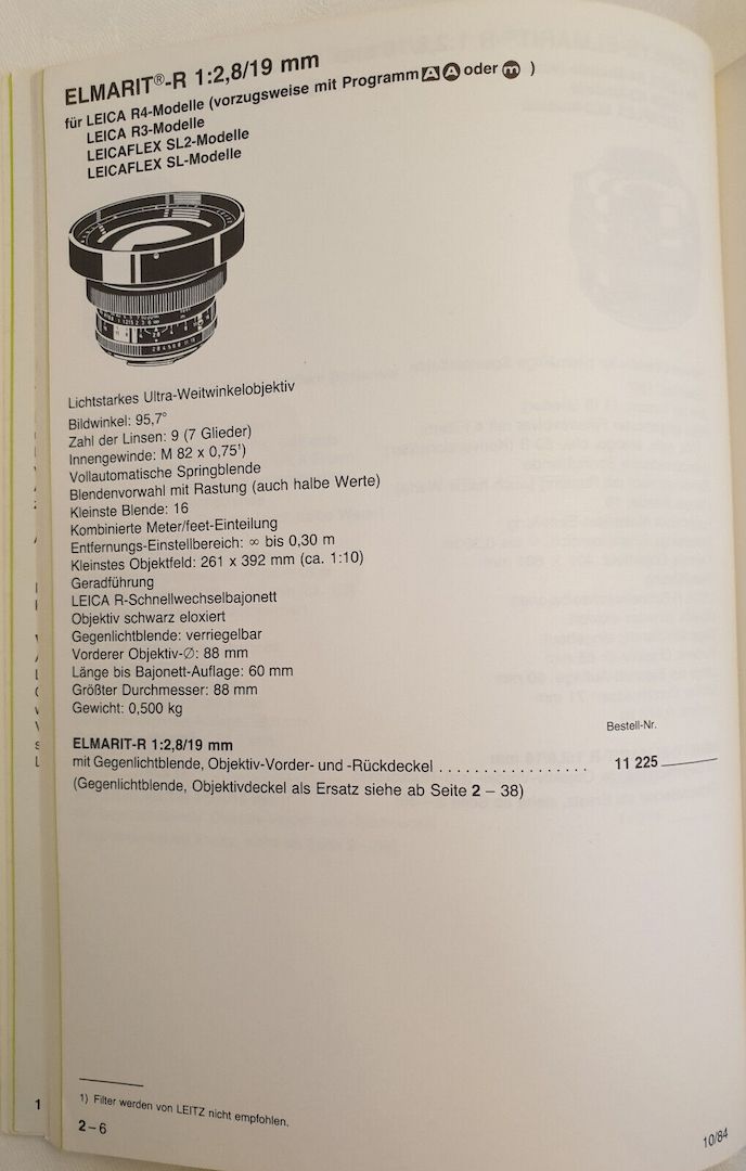 Leica Elmarit-R 2.8/19mm 11225 mit Gegenlichtblende 12546, 1. Hand, Leitz, TOP
