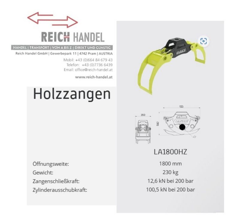 Lasco LA 1800 HZ Holzzange Forstzange Greifer