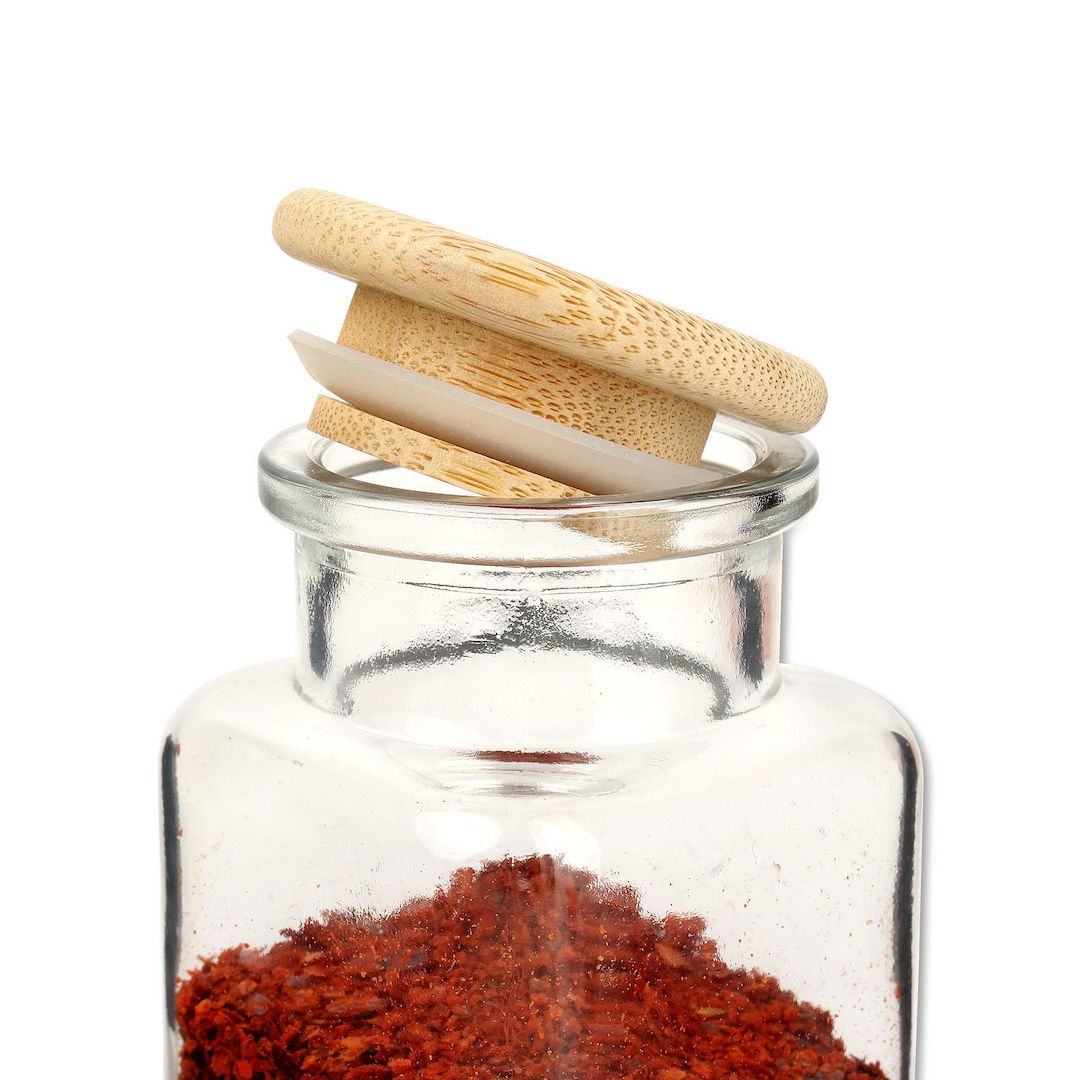 Gewürzgläser 150 ml quadratisch 5,5 x 5,5 x 10 cm mit Bambus Verschluss
