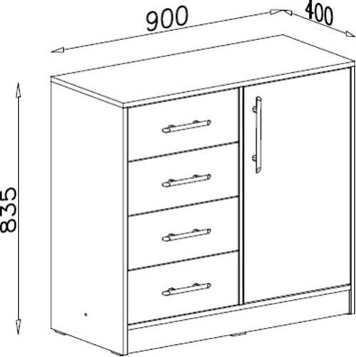 Kommode SMART SRK2 mit 4 Schubladen und 1 Tür laminierte Platte Breite 90cm