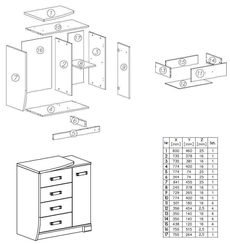 Kommode ROMERO R14L Wohnzimmer Flur laminierte Platte Breite 80cm Linke Version