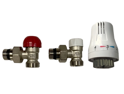 CONTI Thermostat Ventil  Set mit Rücklaufventl und Thermostatkopf Weiß oder Chrom