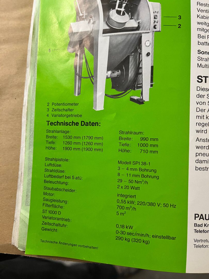 Auer ST 1000 PS Injektor-Strahlkabine Glasperlen Strahlanlage Sandstrahlkabine