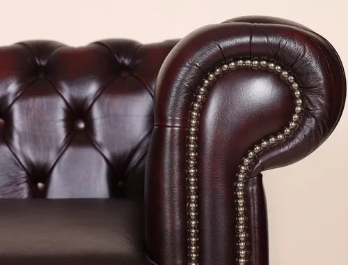 Englische Möbel Chesterfield Antik Leder Sofa 3 Sitzer Oxblood Messingnieten