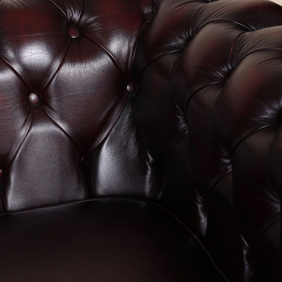 Englische Möbel Chesterfield Antik Leder Sofa 3 Sitzer Oxblood Messingnieten