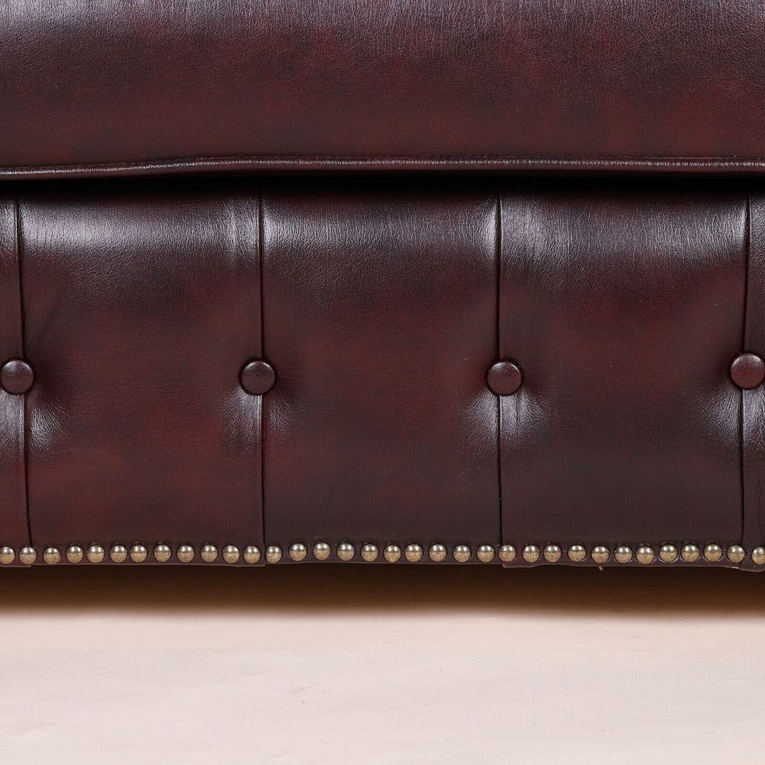 Englische Möbel Chesterfield Antik Leder Sofa 3 Sitzer Oxblood Messingnieten