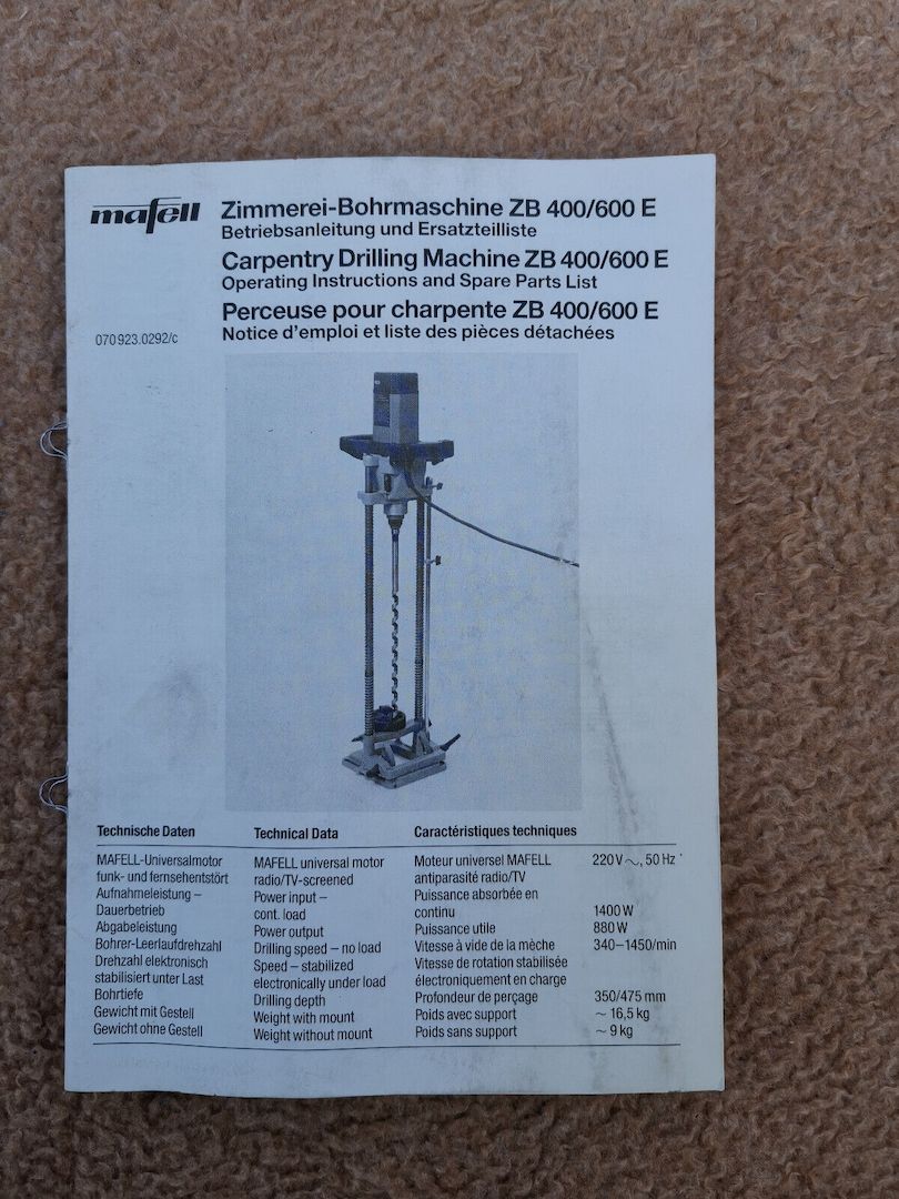 mafell Zimmereibohrmaschine ZB 400600 E