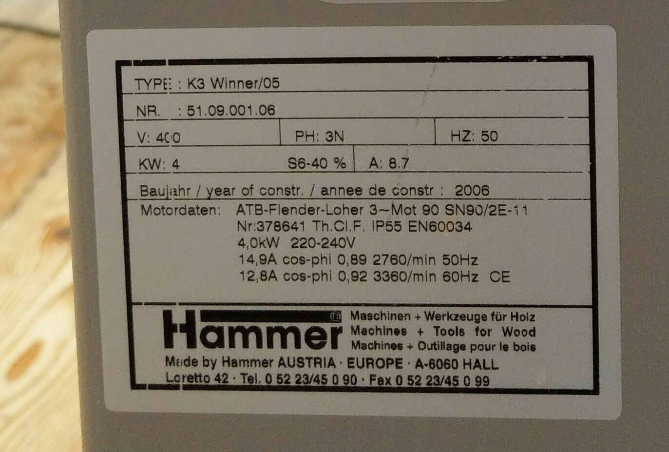 Formatkreissäge Hammer K3 winner  05 komplett mit Absauganlage