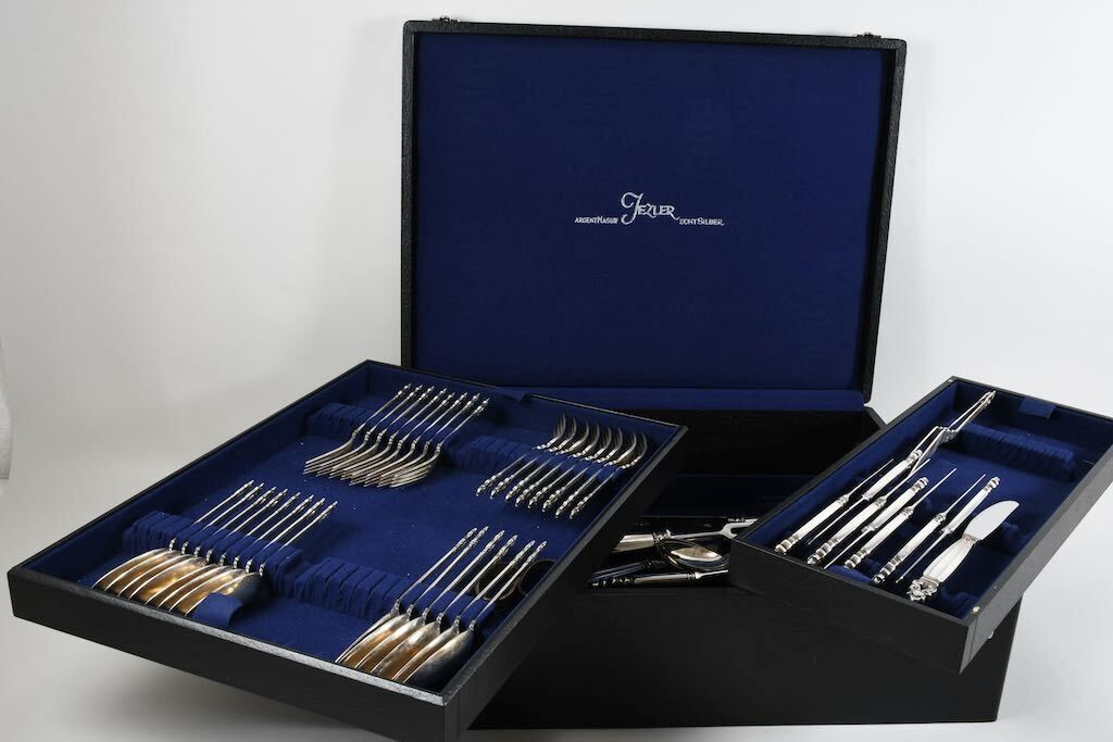 B36J41- 76-tlg Georg Jensen 925er Sterling Silber Besteck 2288 g,