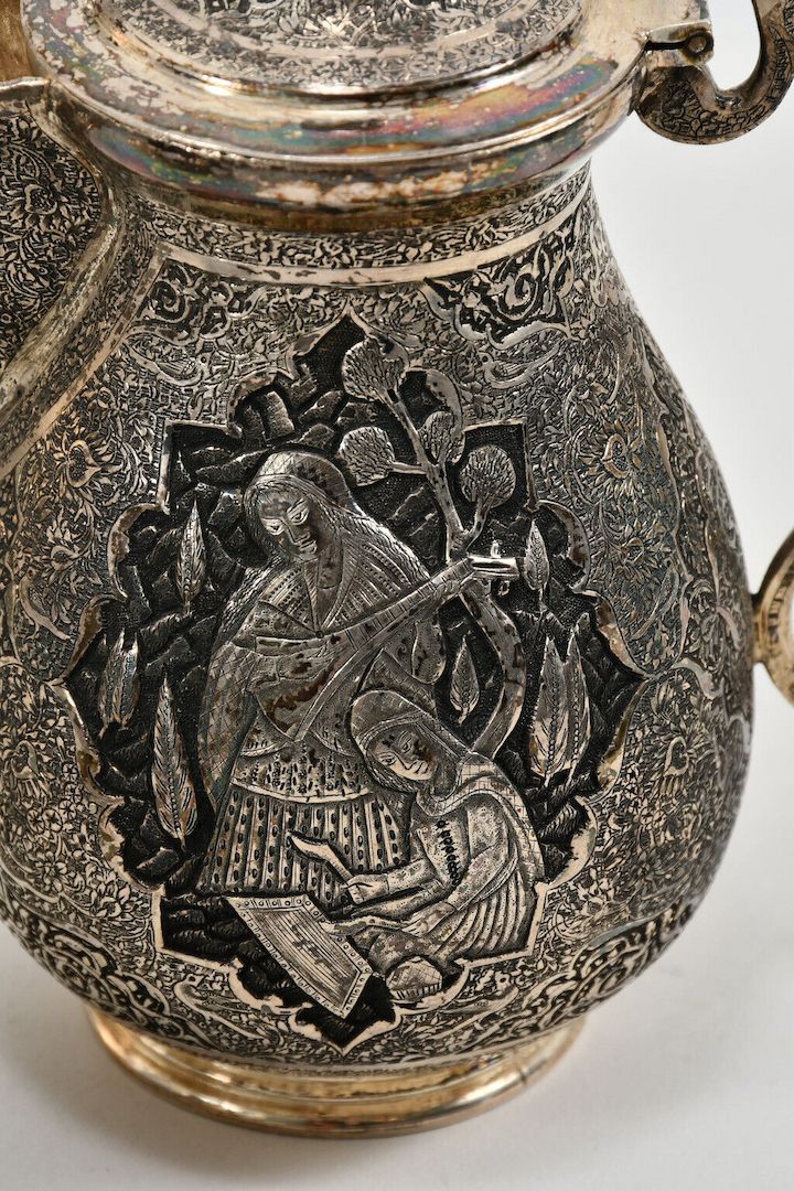 M06L11- 84er Zolotniki Silber Tablett & 4x Kanne mit Horn Griff