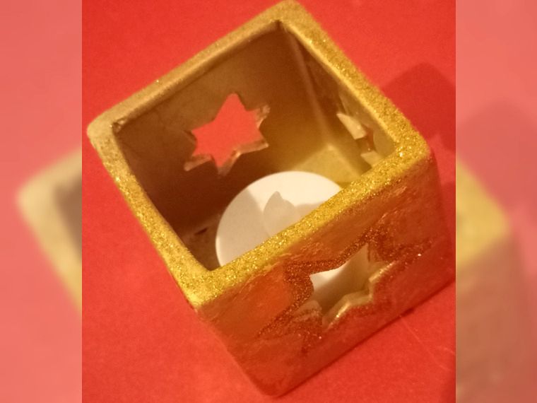 Zimtrindenbecher Inklusive Glaseinsatz für Teelichte Stern eckig