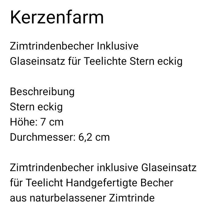 Zimtrindenbecher Inklusive Glaseinsatz für Teelichte Stern eckig