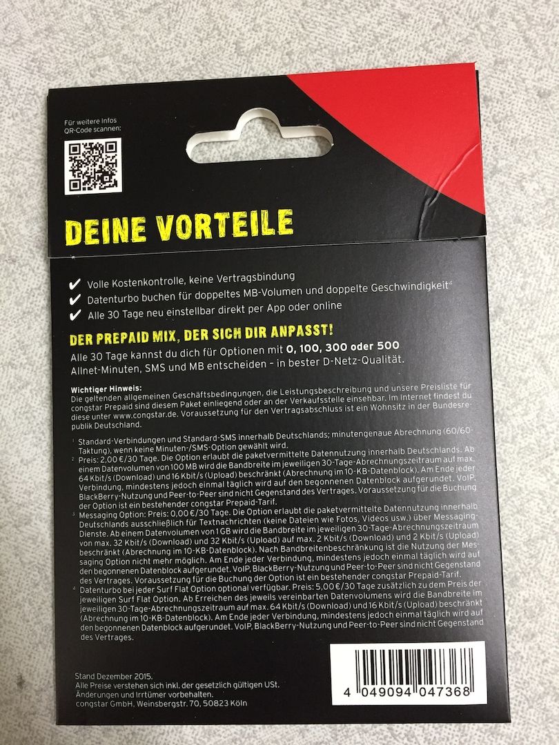 Aktive Congstar Simkarte