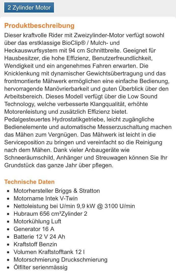 Husqvarna Rider R 214 Tc 2 Zylinder Inclusive Mähdeck