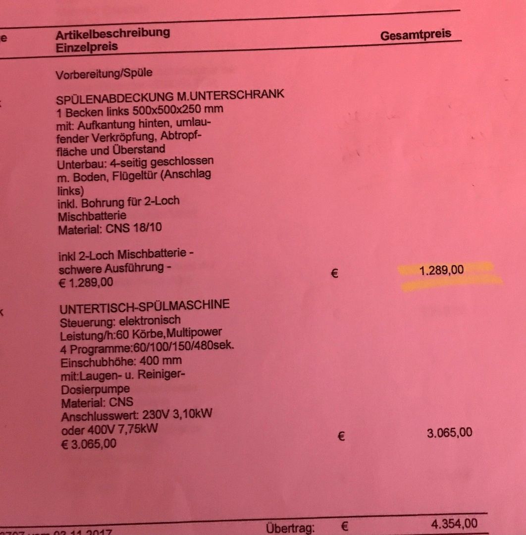 Küchenzeile aus Edelstahl CNS 1810