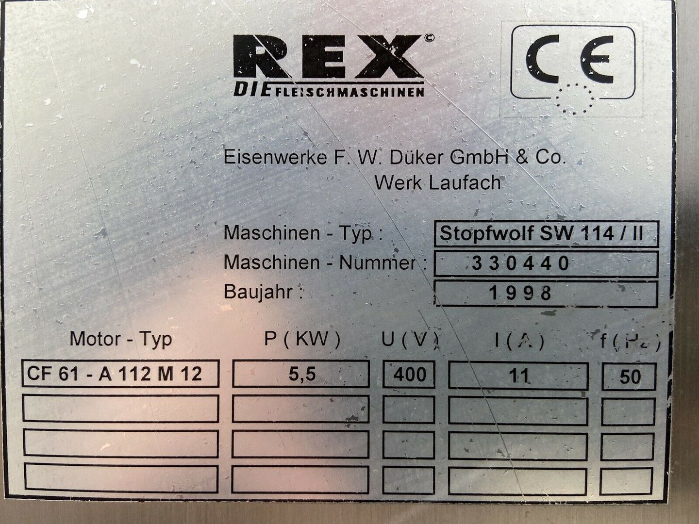 Düker Rex Stopfwolf SW114II Fleischwolf