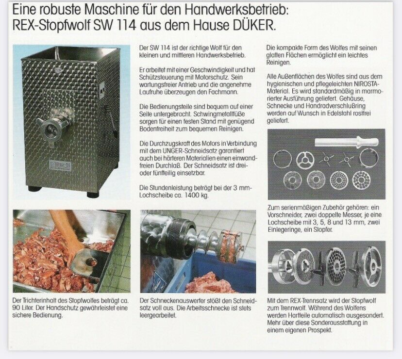 Düker Rex Stopfwolf SW114II Fleischwolf