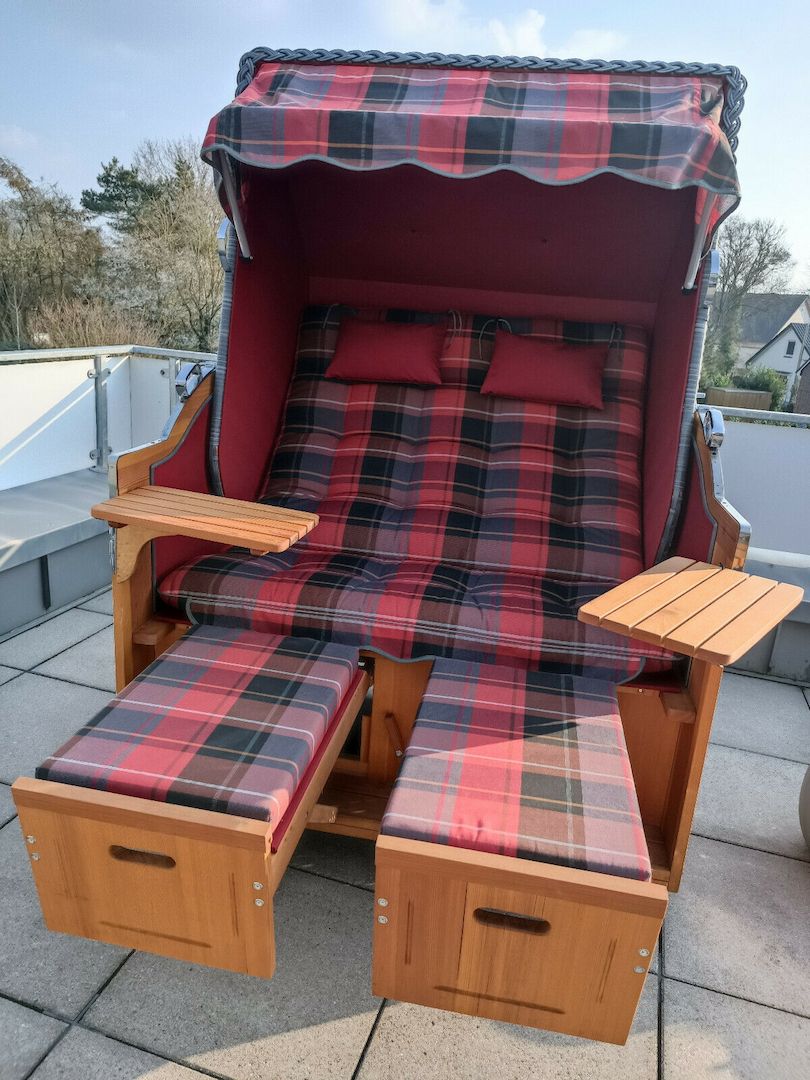 Strandkorb Liegemodell Comfort XL Anthrazit Rot Lärche Massiv Neuwertig Strandkorb Liegemodell Comfort XL Anthrazit Rot Lärche Massiv Neuwertig