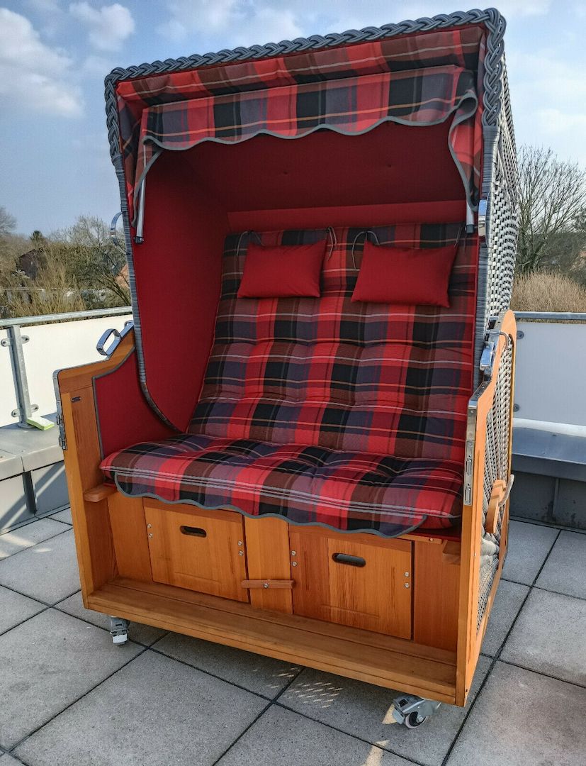 Strandkorb Liegemodell Comfort XL Anthrazit Rot Lärche Massiv Neuwertig Strandkorb Liegemodell Comfort XL Anthrazit Rot Lärche Massiv Neuwertig