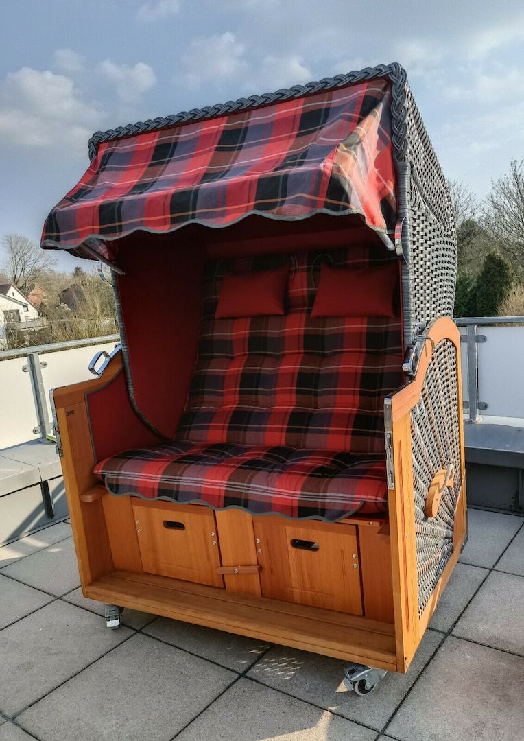 Strandkorb Liegemodell Comfort XL Anthrazit Rot Lärche Massiv Neuwertig Strandkorb Liegemodell Comfort XL Anthrazit Rot Lärche Massiv Neuwertig