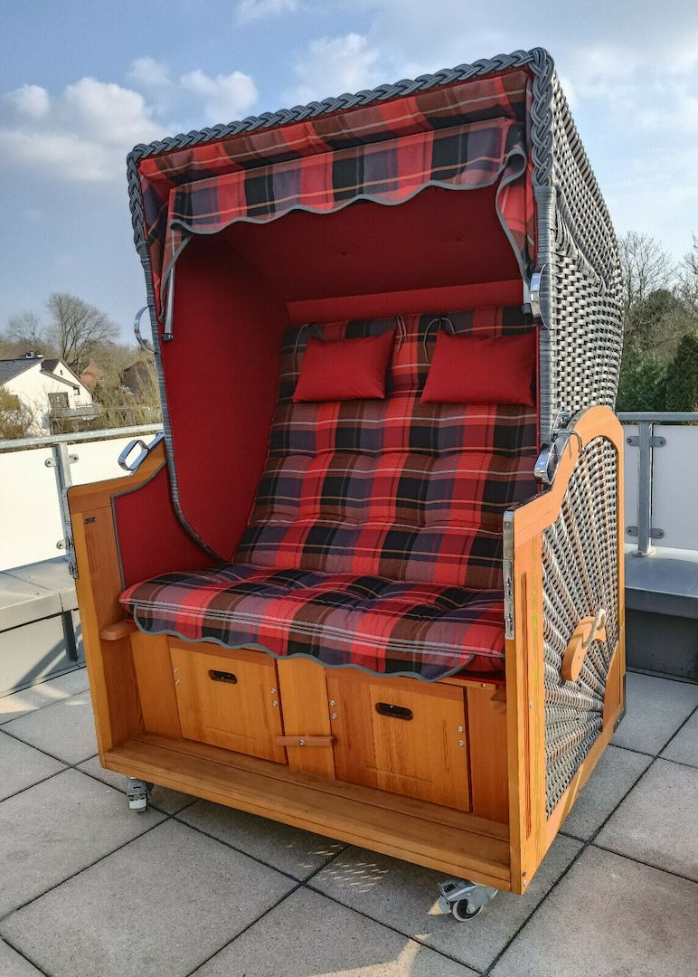 Strandkorb Liegemodell Comfort XL Anthrazit Rot Lärche Massiv Neuwertig Strandkorb Liegemodell Comfort XL Anthrazit Rot Lärche Massiv Neuwertig