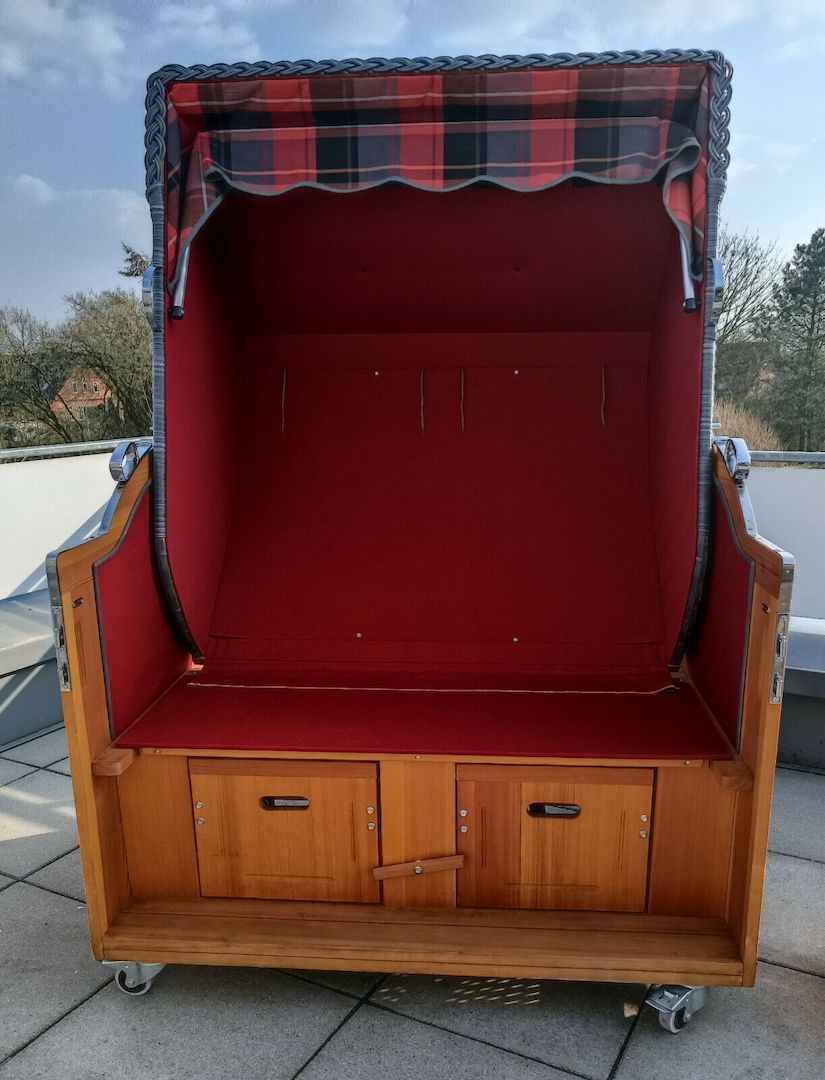 Strandkorb Liegemodell Comfort XL Anthrazit Rot Lärche Massiv Neuwertig Strandkorb Liegemodell Comfort XL Anthrazit Rot Lärche Massiv Neuwertig