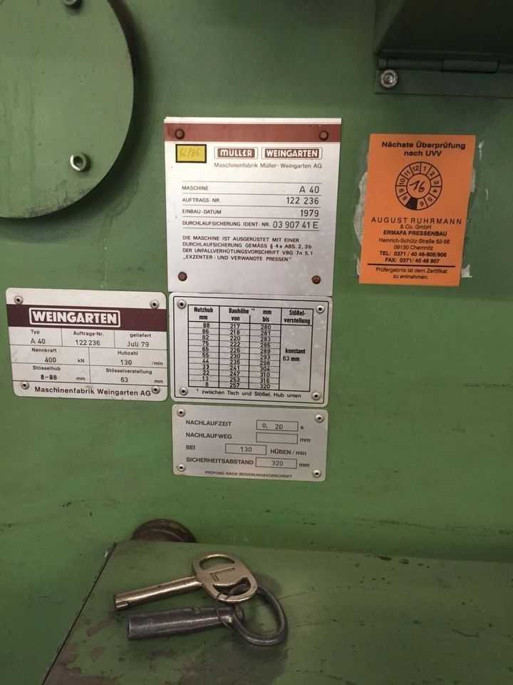 Exzenterpresse Weingarten 40 Tonnen