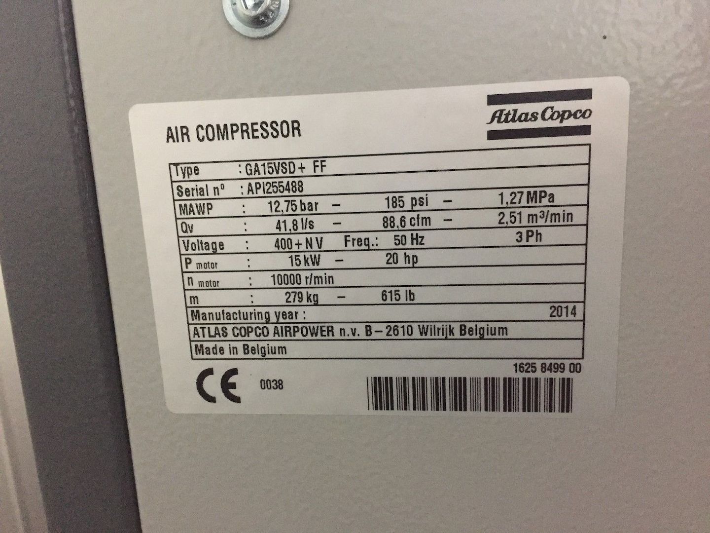 atlas copco frequenzgeregelter Schrauben-Kompressor GA15VSD+FF