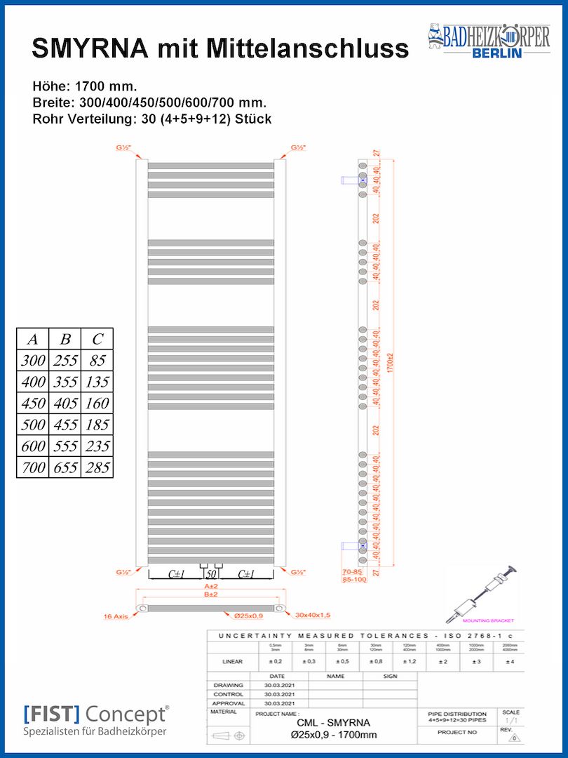 Badheizkörper SMYRNA Schwarz Matt B: 300 mm. H: 1700 mm. Badheizkörper SMYRNA Schwarz Matt B: 300 mm. H: 1700 mm.