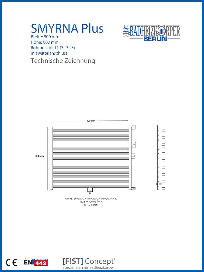 Badheizkörper SMYRNA PLUS Schwarz Matt  Breite: 800 mm. Höhe: 600 mm. Badheizkörper SMYRNA PLUS Schwarz Matt  Breite: 800 mm. Höhe: 600 mm.
