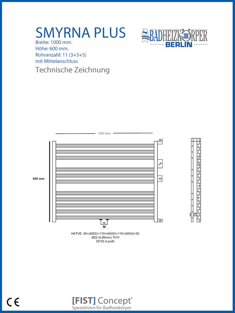 Badheizkörper SMYRNA PLUS Schwarz Matt  Breite: 1000 mm. Höhe: 600 mm. Badheizkörper SMYRNA PLUS Schwarz Matt  Breite: 1000 mm. Höhe: 600 mm.