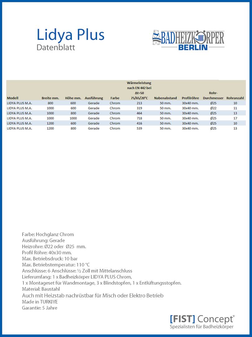 Badheizkörper LIDYA PLUS Chom Breite: 1000 mm. Höhe: 600 mm. Mittelanschluss