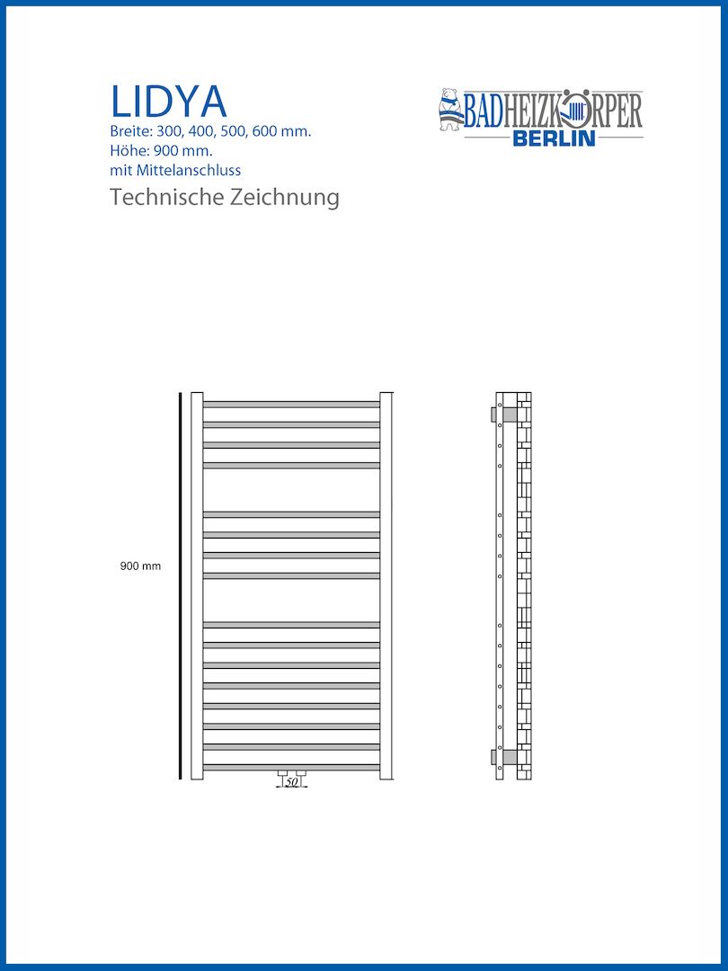 Badheizkörper LIDYA Chrom B: 500 mm. H: 900 mm. Mittelanschluss Badheizkörper LIDYA Chrom B: 500 mm. H: 900 mm. Mittelanschluss