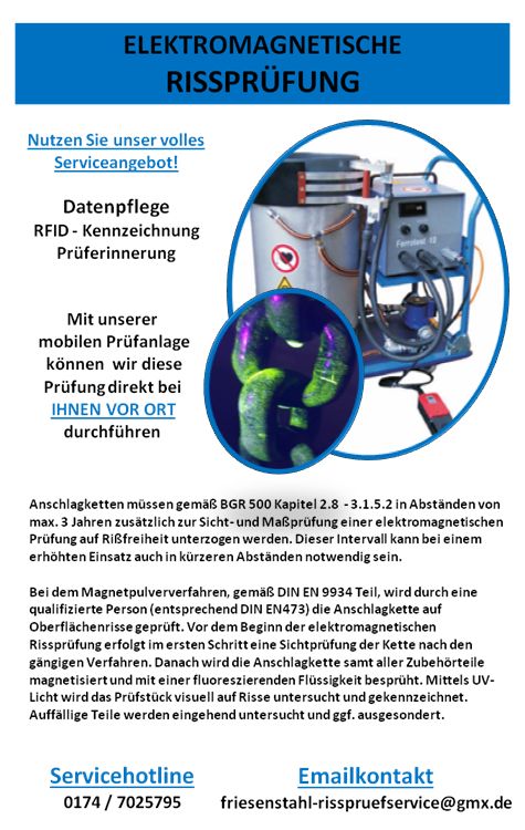 Kettenprüfung, Magnetpulverprüfung,Elektromagnetische Rissprüfung
