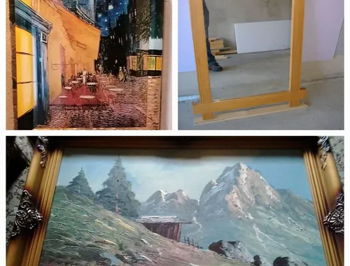 SELTEN! Antikes Gemälde, Kunstdruck Stadtcafe Vincent Van Gogh und Spiegel Unicat!