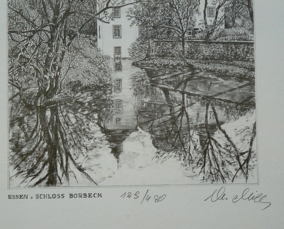 Schloss Borbeck alte Grafik 43x33. B075